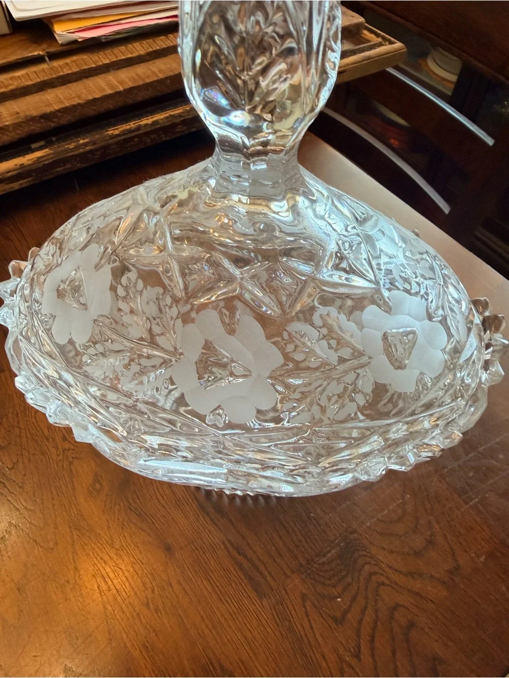 Large Cut Crystal rose Covered Candy Dish - Clear Glass cute candle making